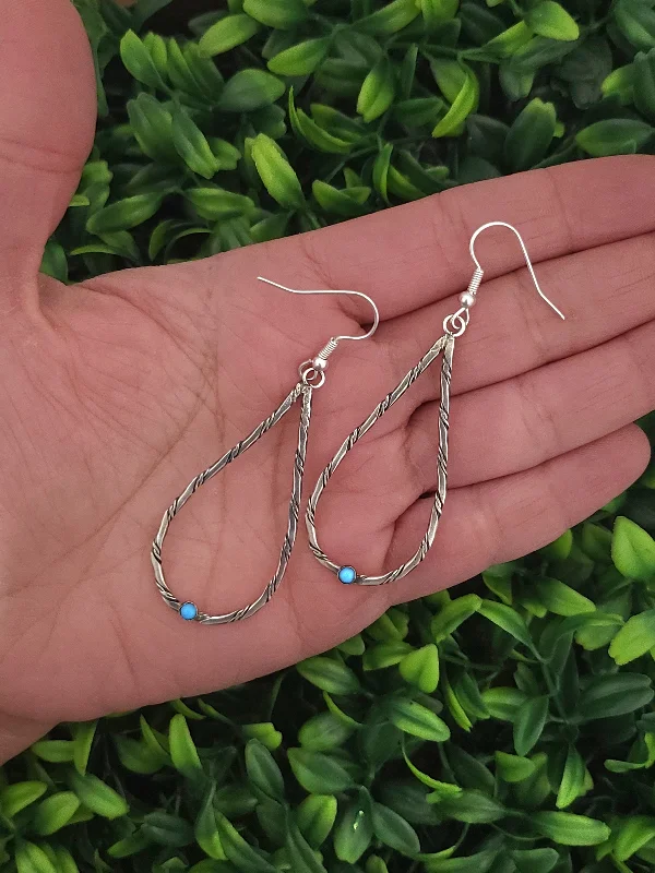 Thick hoop earrings-Sterling Silver Turquoise Tear Drop Dangle Earrings