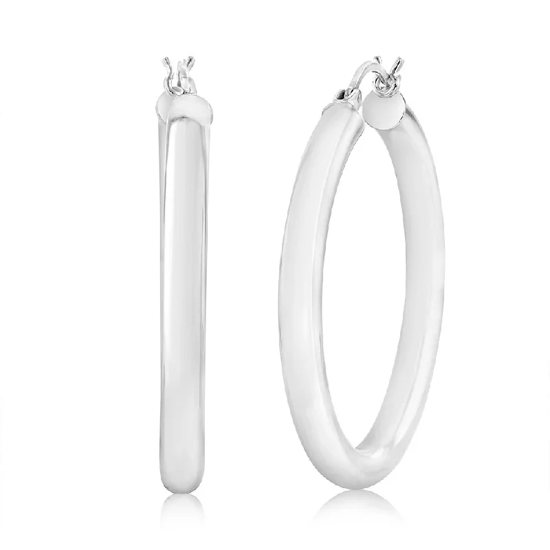 Bead pile rings-Sterling Silver Plain 30mm Hoop Earring