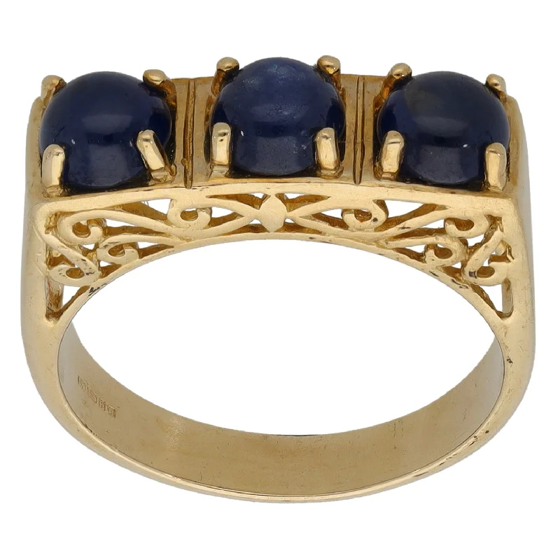 Agate rings-9ct Gold Sapphire Three Stone Ring Size N