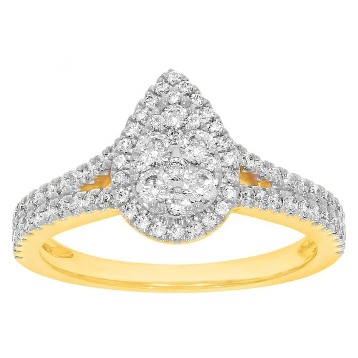 Flat knot rings-9ct Yellow Gold 1 Carat Diamond Pear Shape Ring with Split Shank