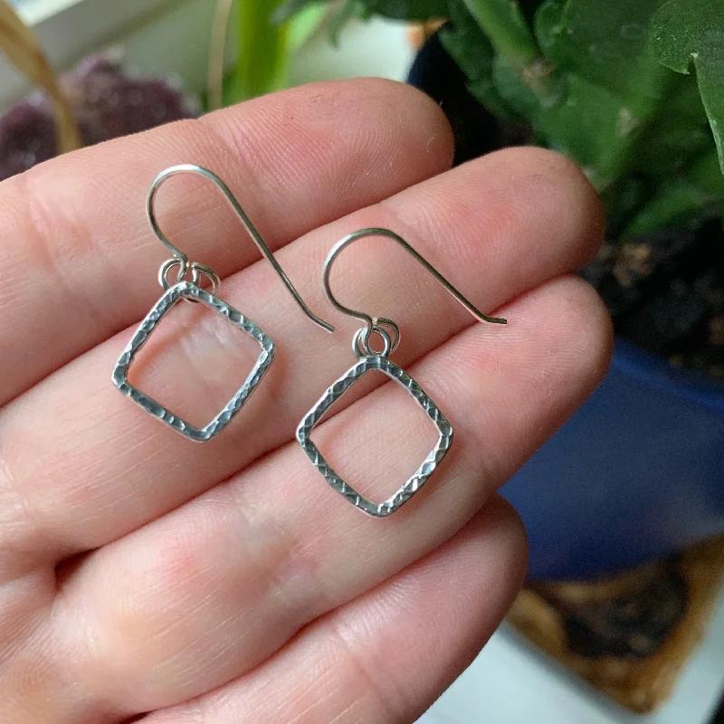 Clear bead earrings-Diamond-shaped sterling silver earrings