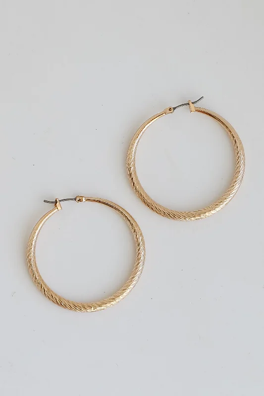 Slim rose earrings-Ashton Gold Textured Hoop Earrings