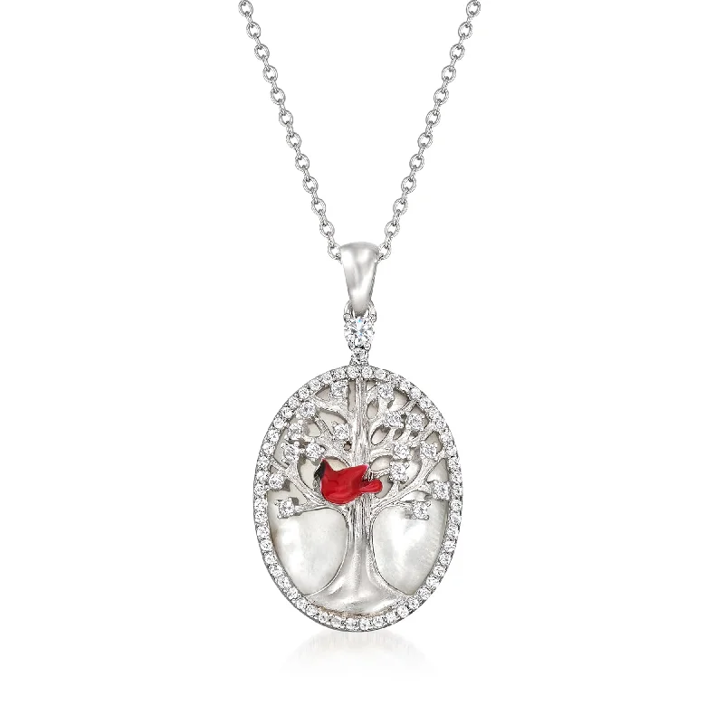 Strong chain necklaces-Ross-Simons Mother-Of-Pearl Tree Of Life Cardinal Pendant Necklace