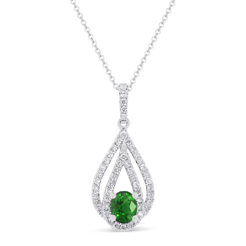 Nymph wing necklaces-0.51Ct Emerald 16"pendant Necklace In 14K White Gold