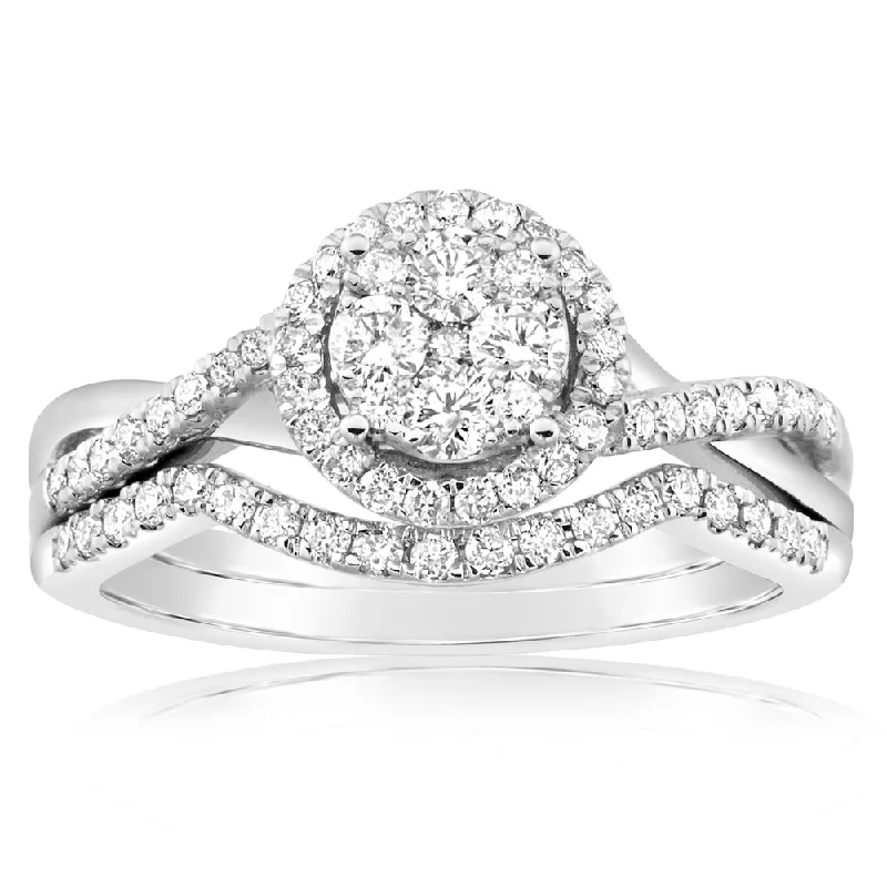 Shiny name rings-9ct White Gold 2 Ring Bridal Set With 3/5 Carats Of Diamonds