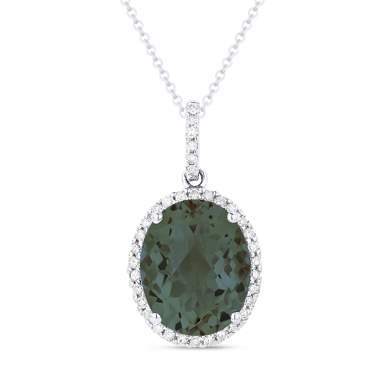 Knot-style necklaces-3.51Ct Green Spinel 16"pendant Necklace In 14K White Gold