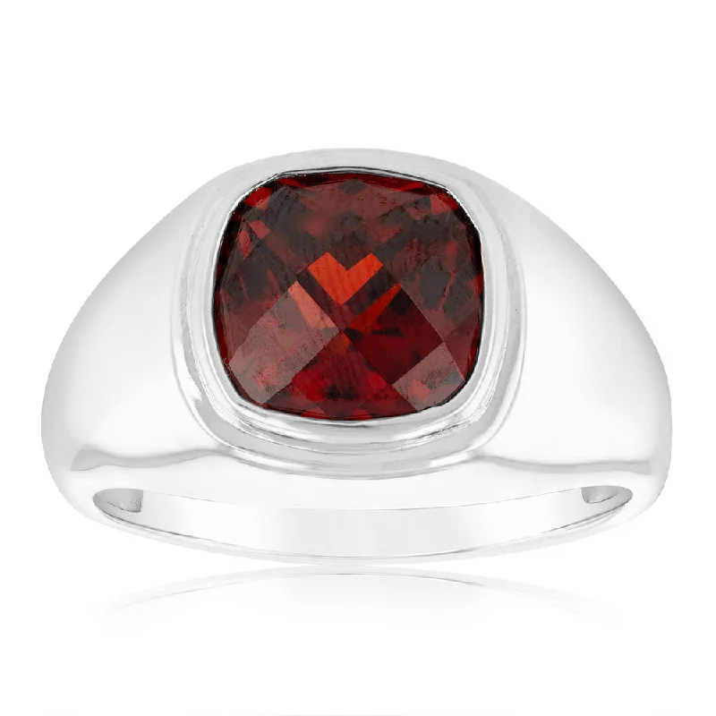 Pure diamond rings-Sterling Silver Round Garnet Zirconia Ring