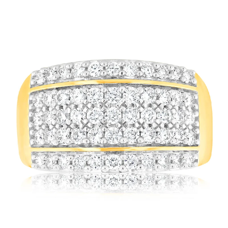 Heavy stone rings-0.95 Carat Cluster Diamond Dress Ring in 14ct Yellow Gold