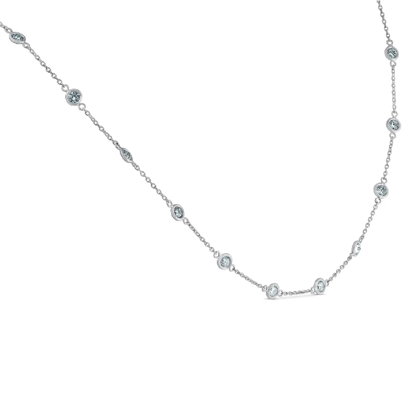 Fold knot necklaces-1 3/4 Ctw Diamond Bezel Station Necklace 14K White Gold 18"