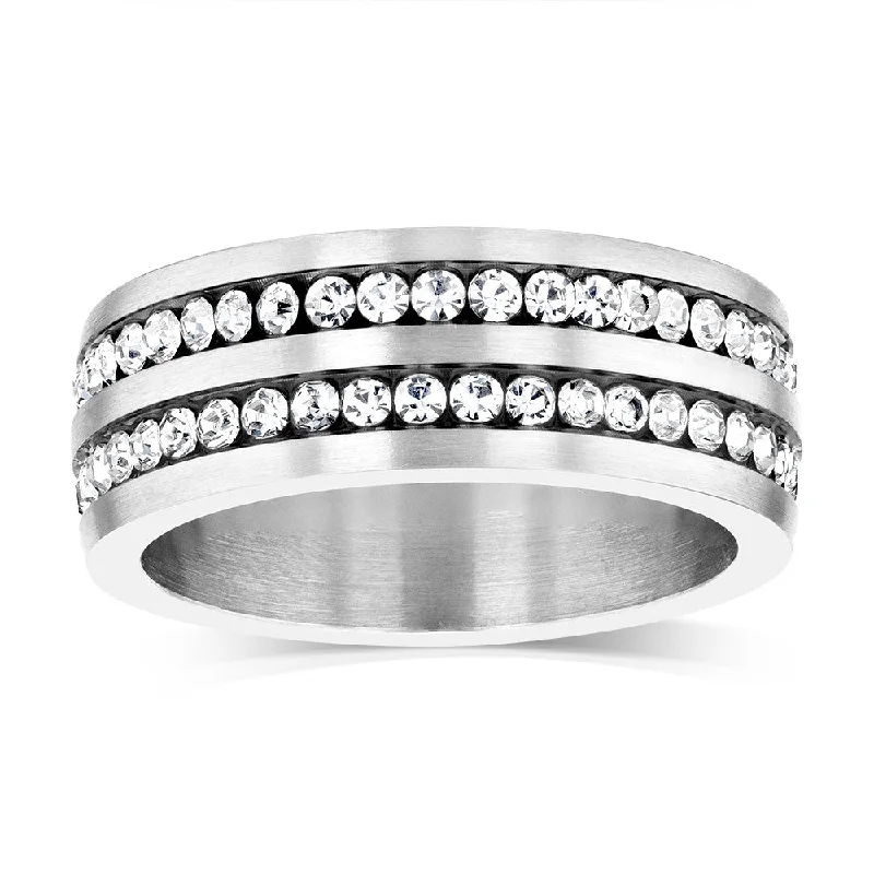 Heavy stone rings-Stainless Steel Zirconia Double Channel Ring