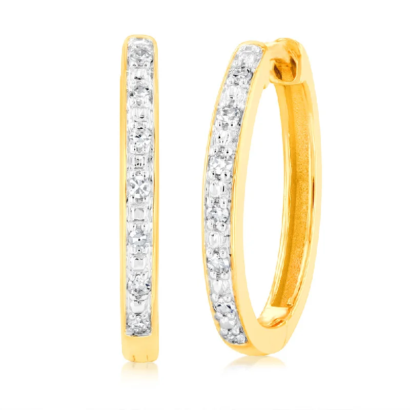 Bloom carved rings-9ct Yellow Gold Luminesce Lab Grown Hoop Earring With 14 Brilliant Diamonds