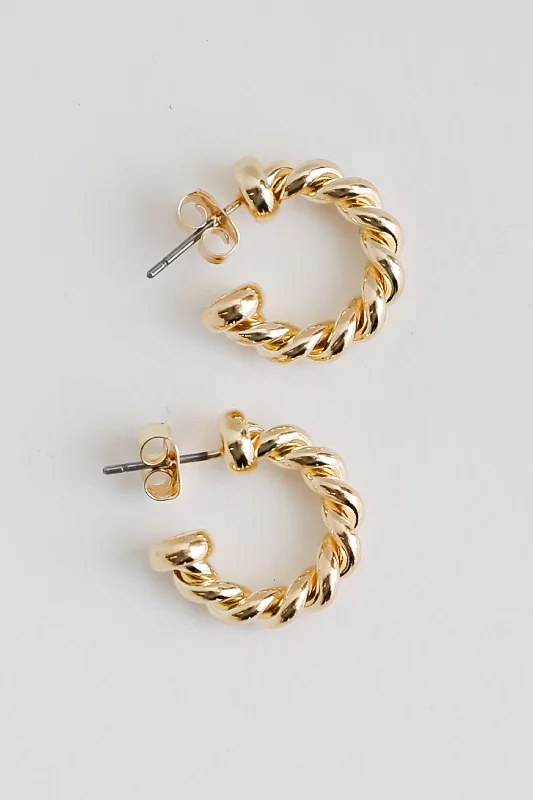 Thin drop earrings-Presley Gold Twisted Mini Hoop Earrings