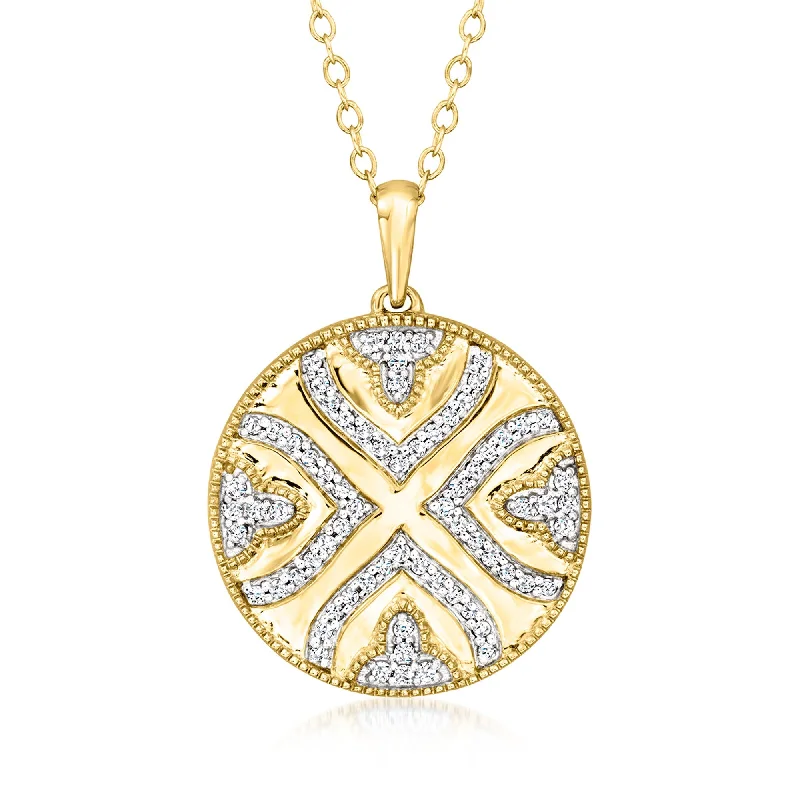 Raw woven necklaces-Ross-Simons Diamond Medallion Pendant Necklace in 18kt Gold Over Sterling