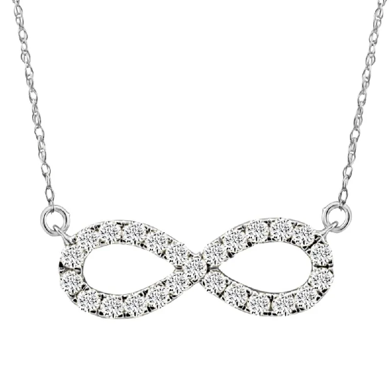 Thin cord necklaces-5/8Ct Diamond Infinity Pendant White or Yellow Gold Necklace 3/4" Wide