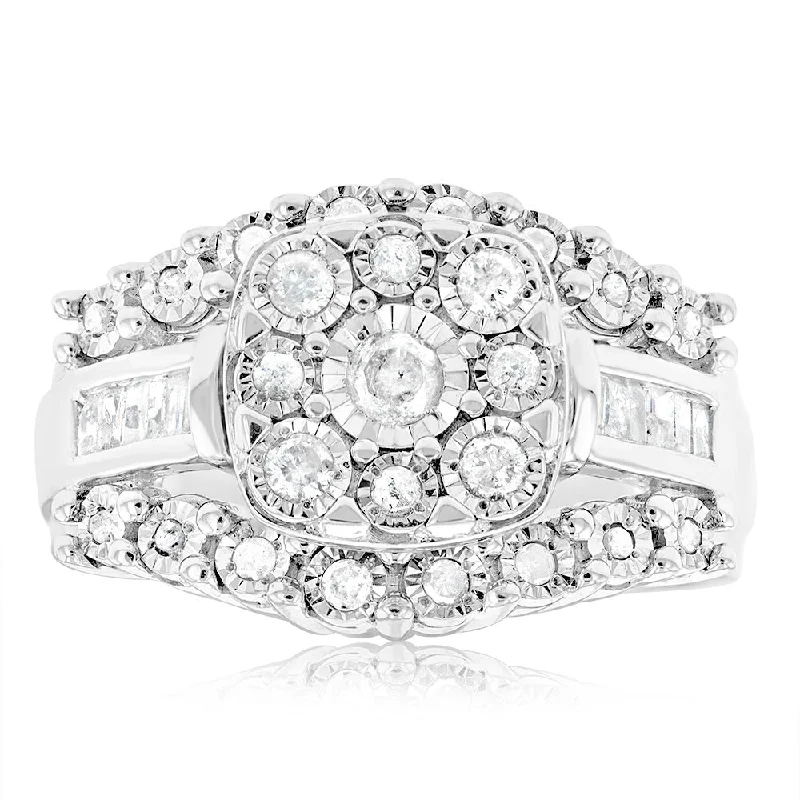 Swirl style rings-1/2 Carat Diamond Dress Ring with 37 Diamonds in Sterling Silver