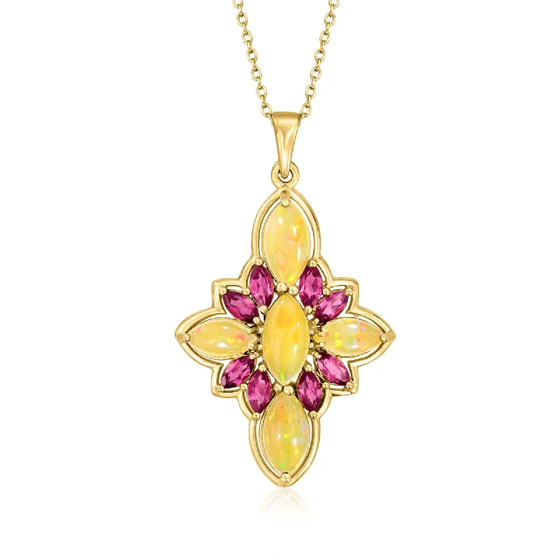 High bar necklaces-Ross-Simons Opal and Rhodolite Garnet Pendant Necklace in 18kt Gold Over Sterling