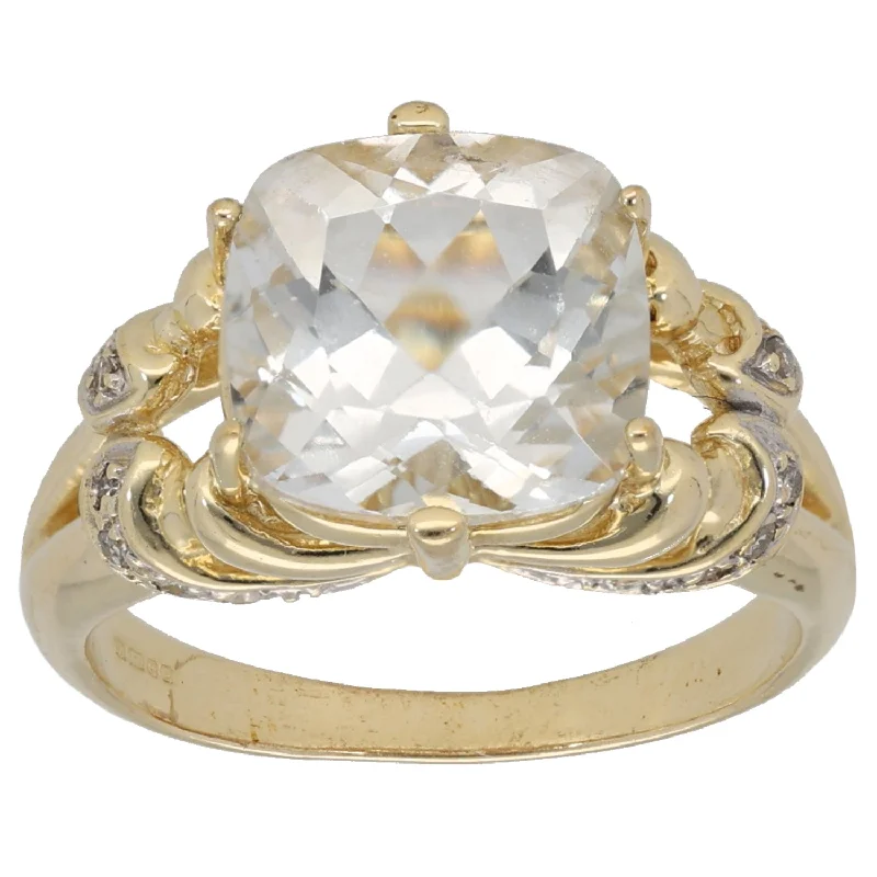 Thin frame rings-9ct Gold Topaz & 0.15ct Diamond Dress/Cocktail Ring Size N