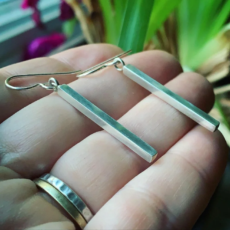 Fold knot earrings-Sterling Silver Square Rod Earrings