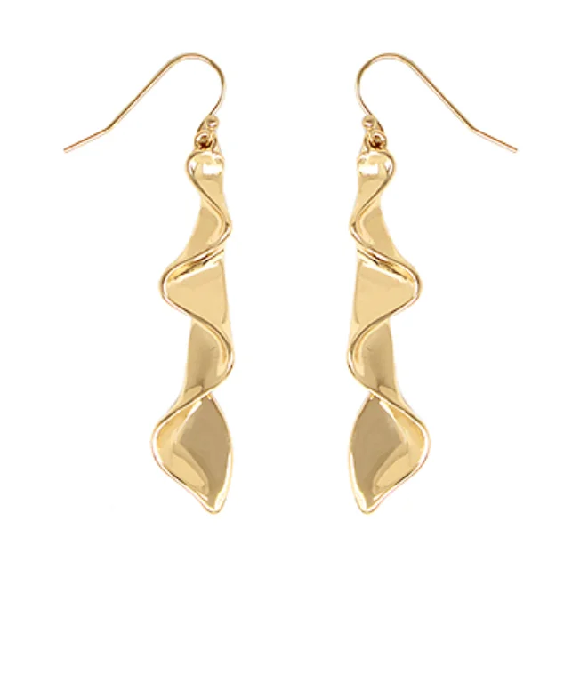 Thick cuff earrings-Swirl Dangle Gold Earrings