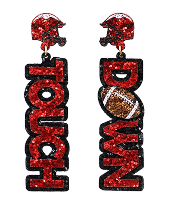 Worn flair earrings-Touchdown Red Glitter Earrings