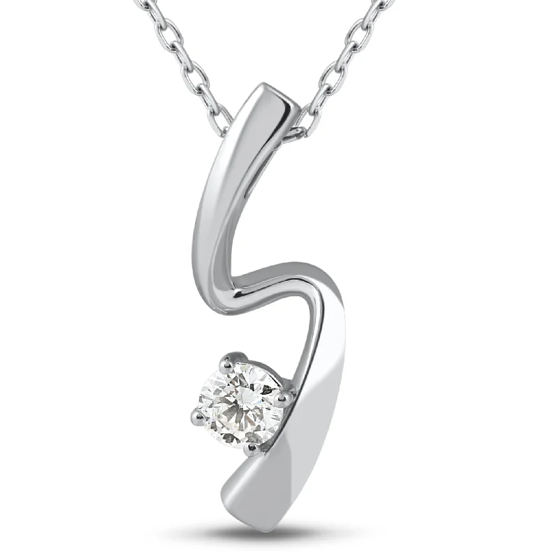 Jade stone necklaces-1/4ct Solitaire Diamond 14k White Gold Freeform Pendant & Chain Womens Jewelry