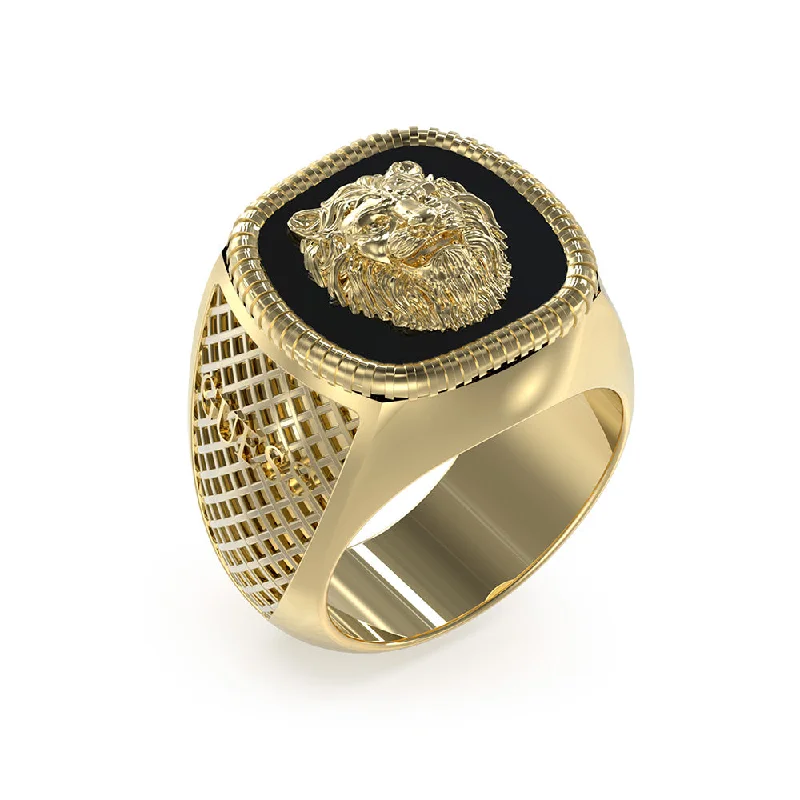 Flax thread rings-Guess Men's Jewellery Gold-Plated Stainless-Steel Lion 18mm Signet Ring