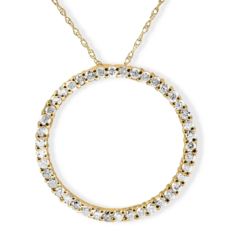 Knot-style necklaces-1 Ct Real Diamond Circle Of Life Eternity Round Pendant 14K White or Yellow Gold