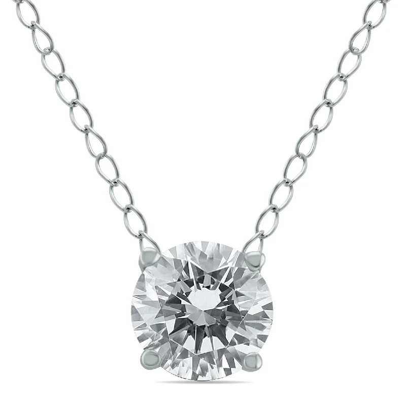 Flat gem necklaces-1/3 Carat Floating Round Diamond Solitaire Necklace In 14K White Gold