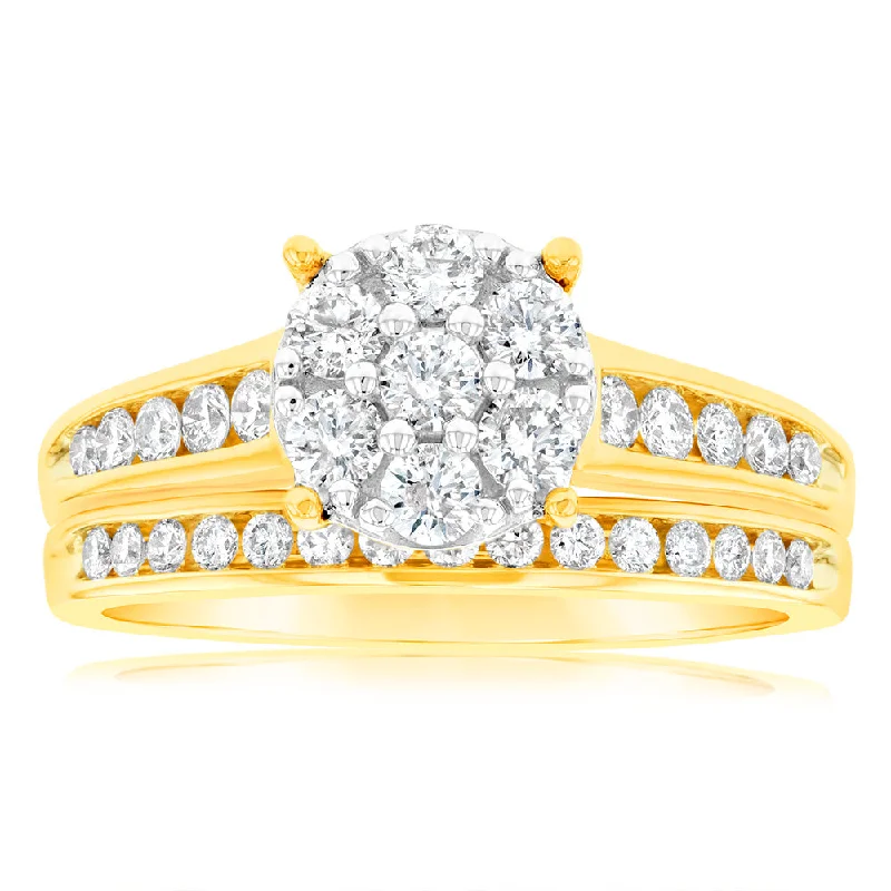 Thick gold rings-9ct Yellow Gold 1 Carat Diamond 2 Ring Bridal Set