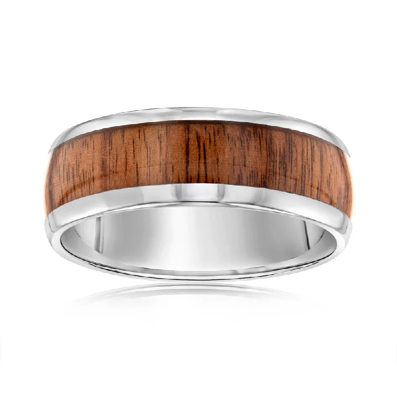 Tide inlay rings-Tungsten Brown Wood Pattern Center Line 8mm Ring