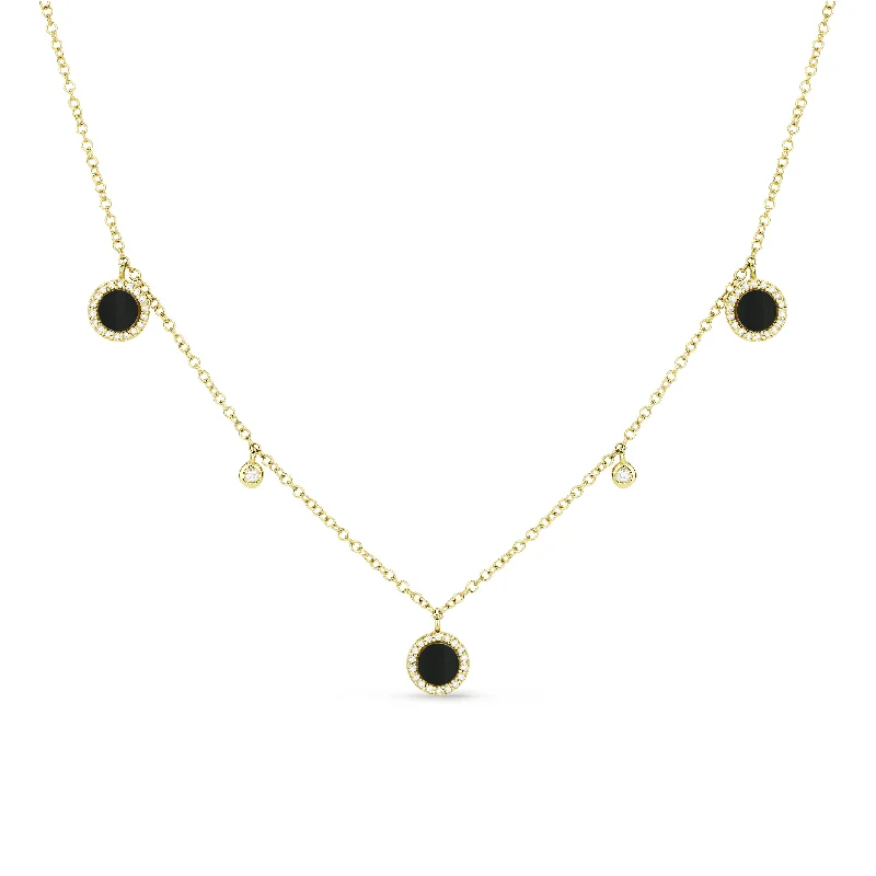 Multi-layer necklaces-0.25Ct Black Onyx 18"necklacein 14K Yellow Gold