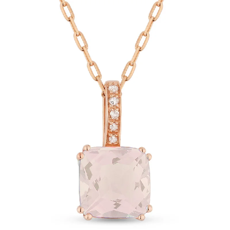 Retro photo necklaces-1.78Ct Morganite 16"pendant Necklace In 14K Rose Gold