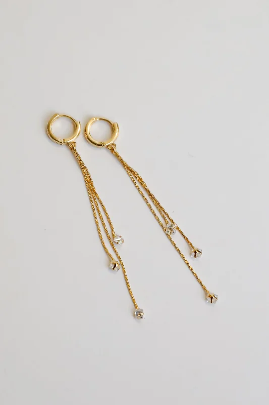 Bright star earrings-Kiara Gold Rhinestone Chain Drop Earrings