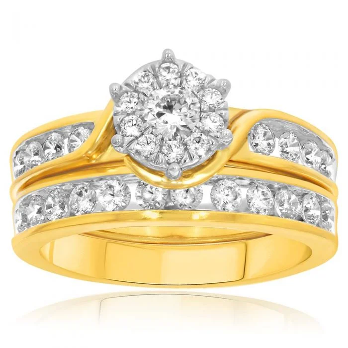 Slim stack rings-9ct Yellow Gold 1 Carat Diamond 2 Ring Bridal Set