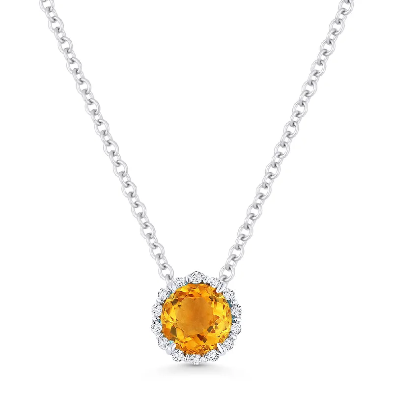 Half crescent necklaces-0.51Ct Citrine 16"pendant Necklace In 14K White Gold