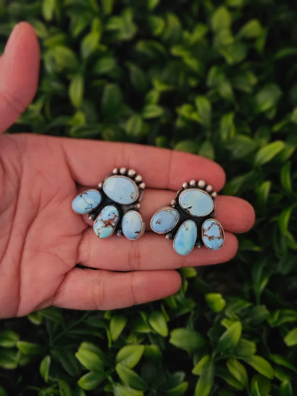 Pure drop earrings-Stamped Sterling Silver Golden Hills Turquoise Earrings