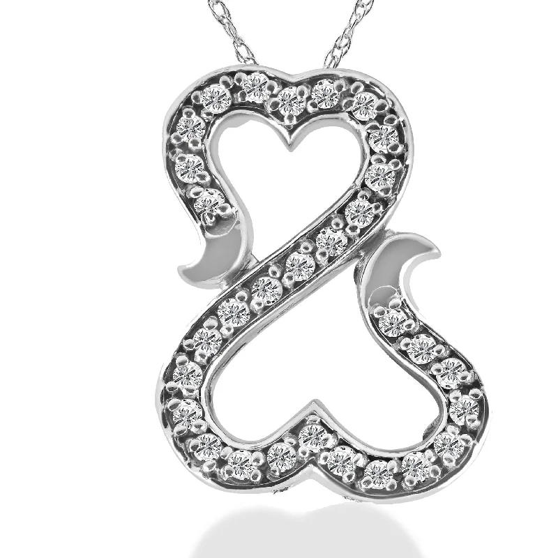 Broad bib necklaces-1/4ct "Amore" Diamond Heart Pendant 10K White Gold