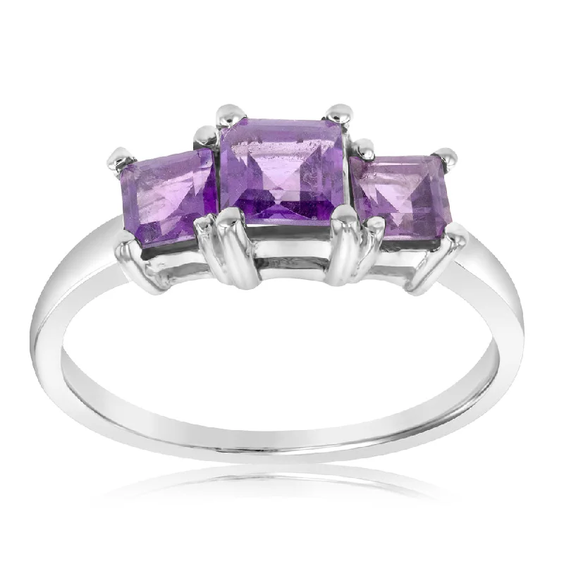 Flat design rings-Sterling Silver Amethyst Fancy Ring