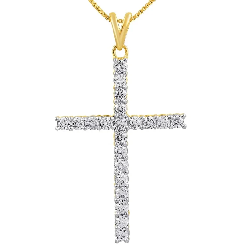 Clean cross necklaces-1Ct Yellow Gold Diamond Cross Pendant 10k Yellow Gold Necklace (3/4 inch tall)