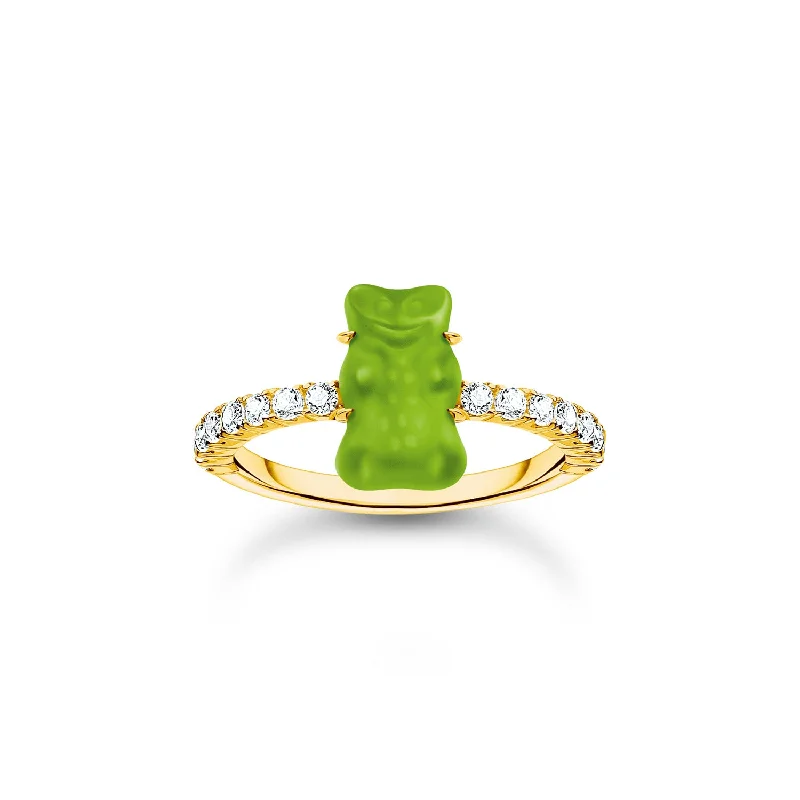 Pure dot rings-Thomas Sabo Gold Plated Sterling Silver Haribo Cubic Zirconia Apple Green Bear Ring