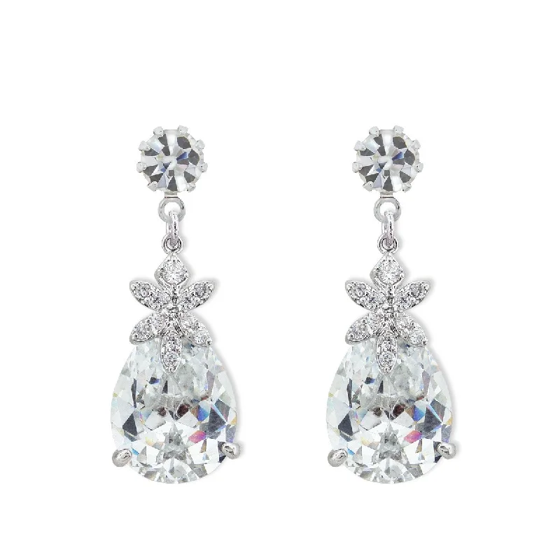 Thin threader earrings-Large Pear CZ Earrings