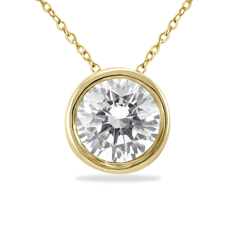 Orbit star necklaces-3/4 Carat Diamond Bezel Pendant In 14K Yellow Gold