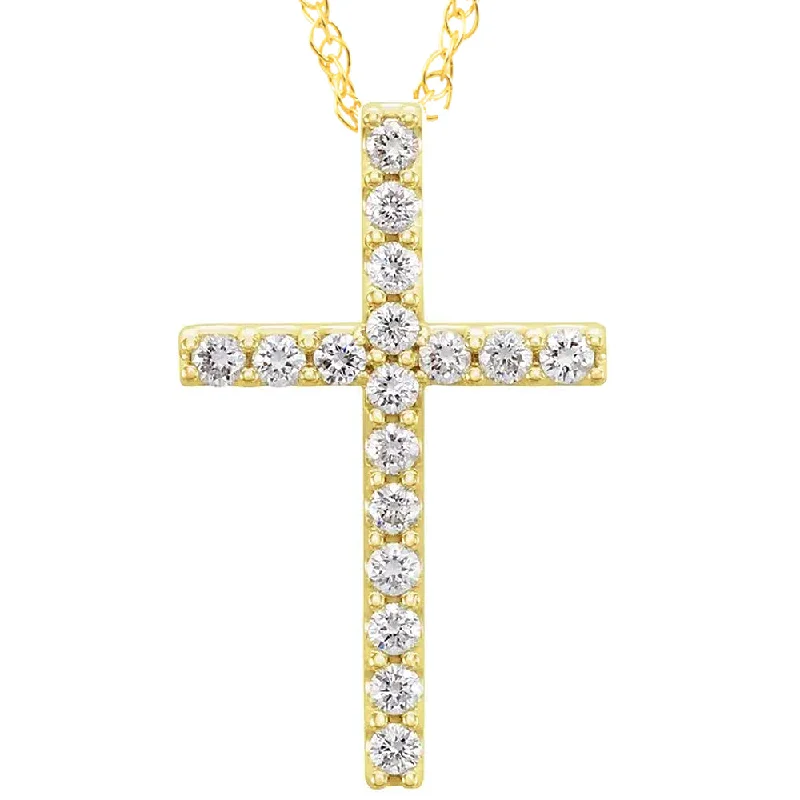 Jade stone necklaces-1/3 Ct Diamond Cross Pendant Necklace 18" 10k Yellow Gold 21mm Tall