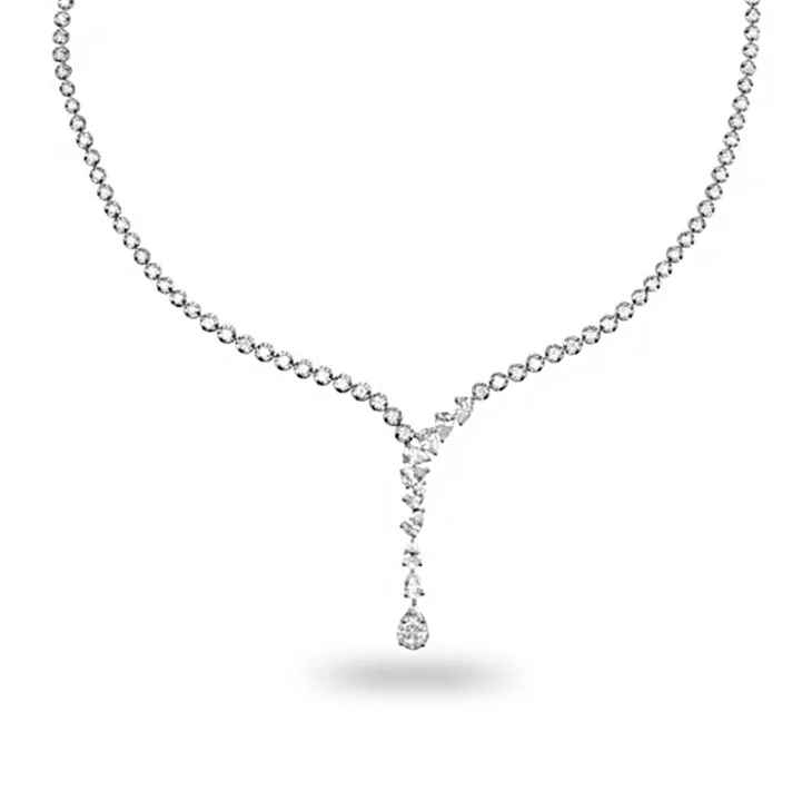 Nymph wing necklaces-5.50 ct. Pear Shape Diamond Cluster-Tennis Necklace