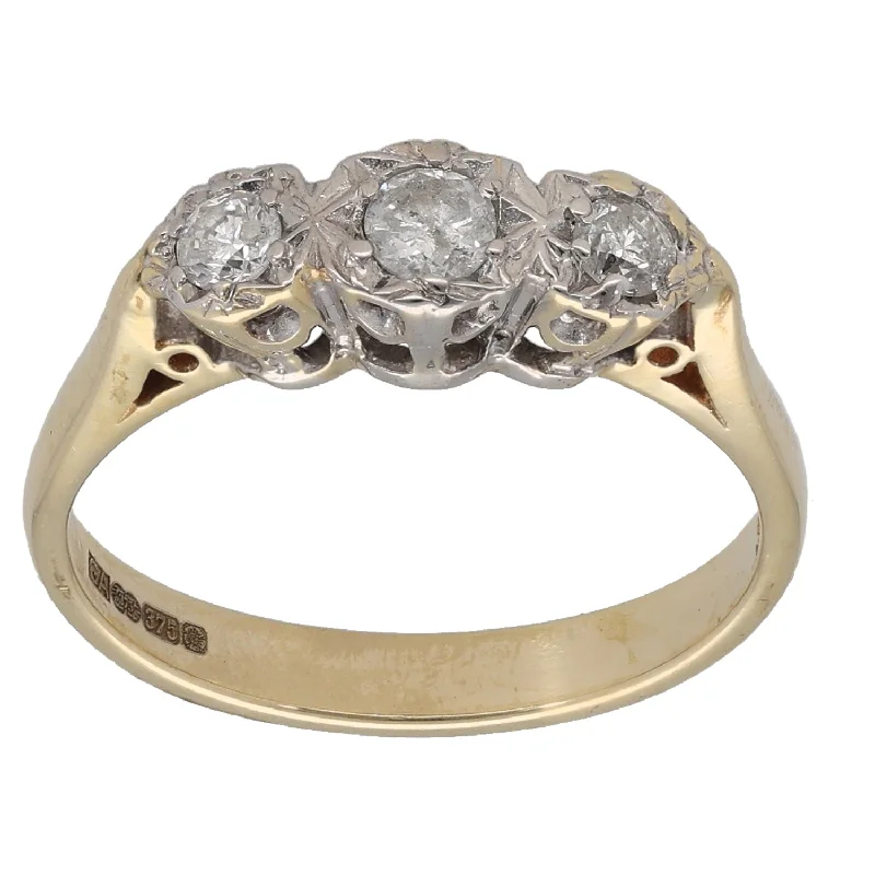 Clustered gem rings-9ct Gold 0.25ct Diamond Trilogy Ring Size N