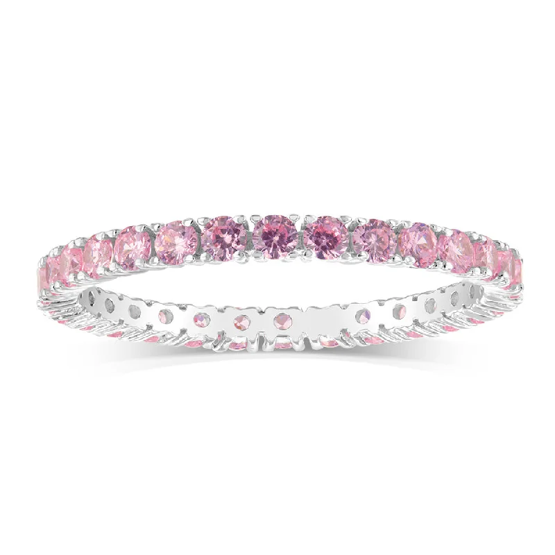 Bright crystal rings-Sterling Silver Pink Cubic Zirconia Tennis Ring