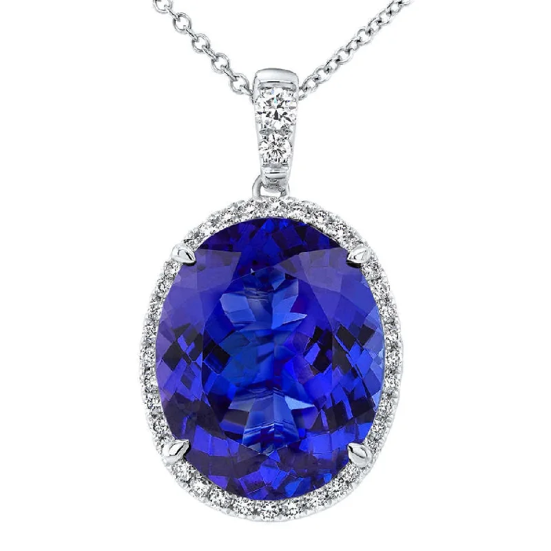 Clean cross necklaces-5 Ct TW Oval Tanzanite & Lab Grown Diamond Halo Pendant 14k White Gold Necklace