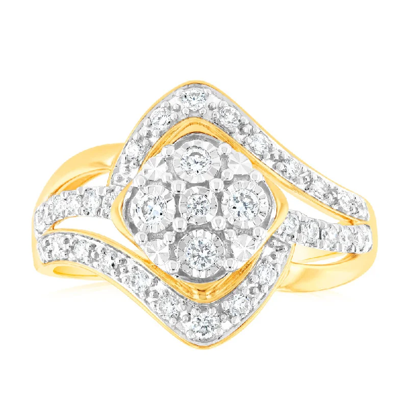 Thick band rings-Luminesce Lab Grown 9ct Yellow Gold 1/3 Carat Diamond Dress Ring