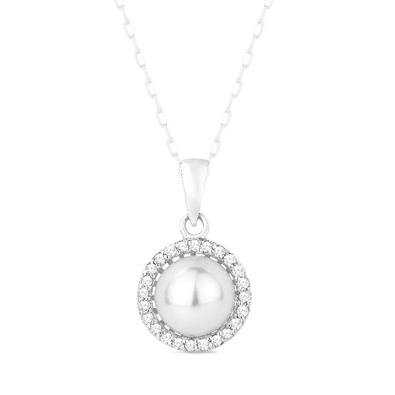 High bar necklaces-Ct Pearl 16"pendant Necklace In 14K White Gold