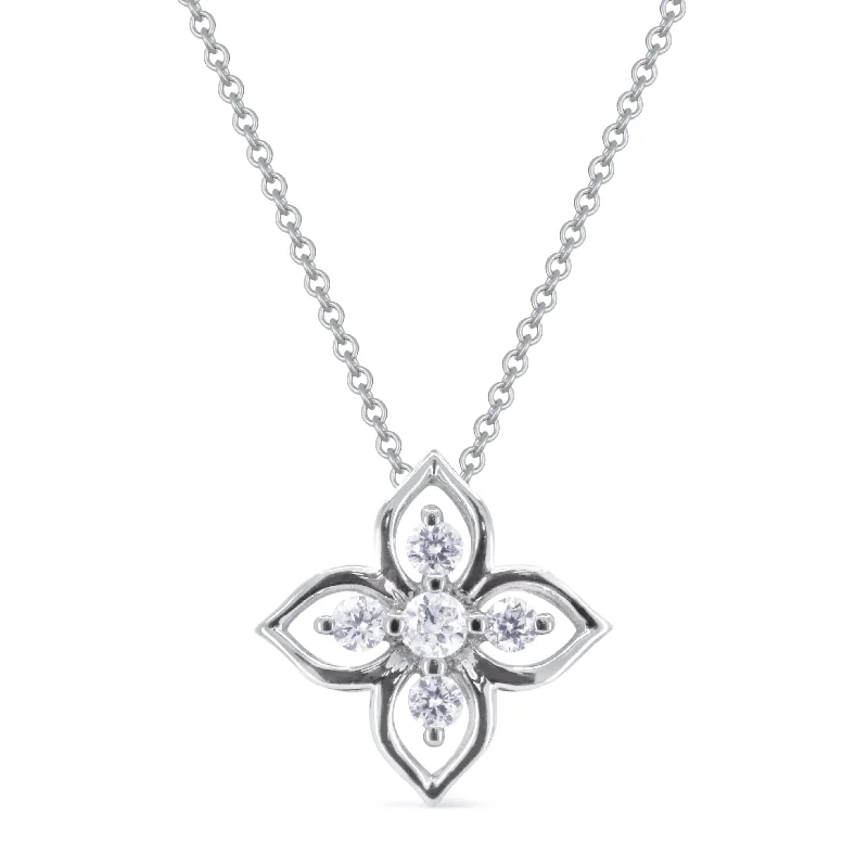 Daisy flower necklaces-0.10Ct Diamond 16"pendant Necklace In 14K White Gold